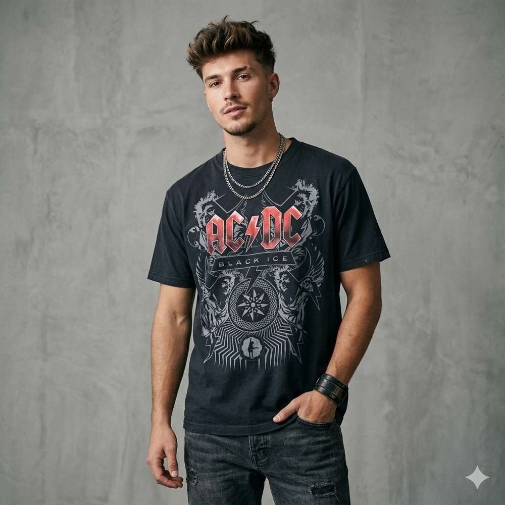 AC/DC Black Ice 2008 World Tour Vintage Style Graphic Tee Large